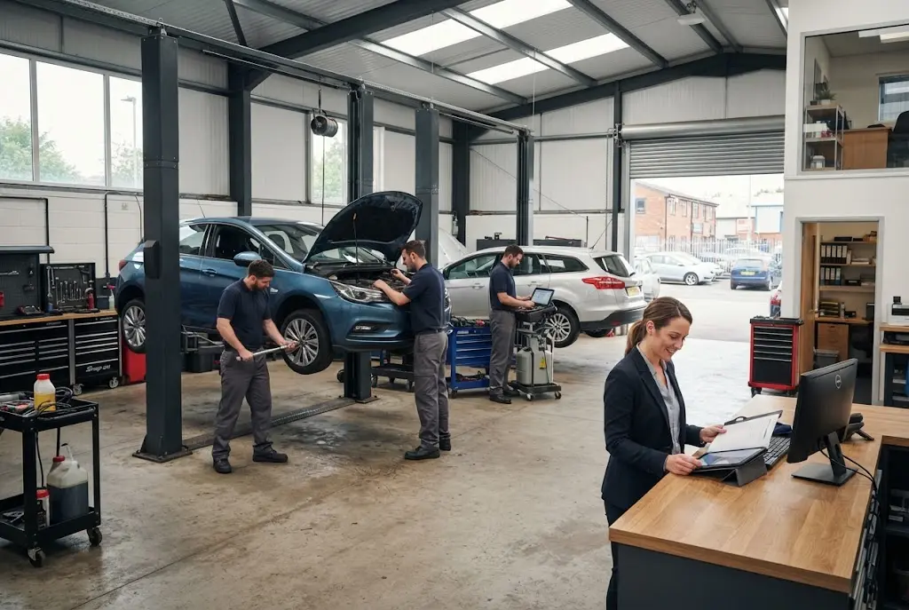 auto service garage using digital workshop technology