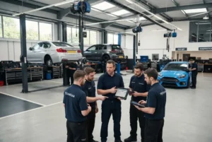 Garage management and workshop leadership in a modern automotive garage